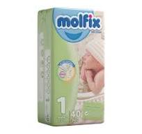 پوشک کودک مولفیکس سایز 1 بسته 40 عددی با 1 بسته دستمال مرطوب مولفیکس